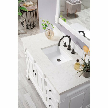 James Martin Vanities Brookfield 48in Single Vanity, Bright White w/ 3 CM Eternal Jasmine Pearl Quartz Top 147-V48-BW-3EJP